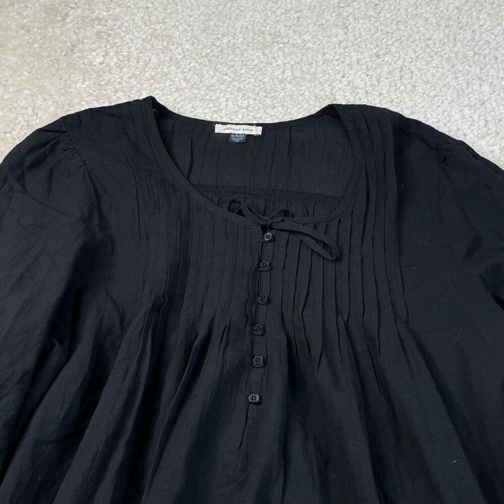 American Eagle Breezy Boho Pintuck Blouse Black Womens XL - Picture 5 of 9